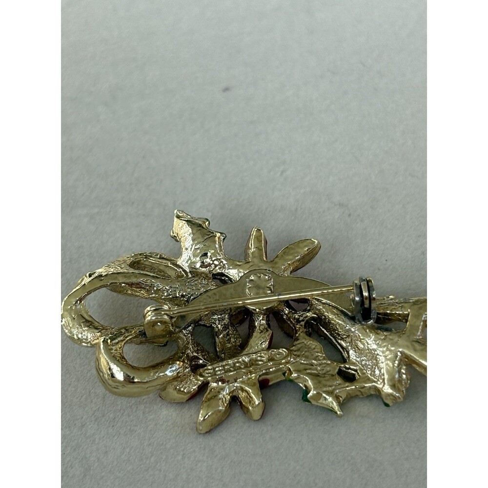 Vintage Gerrys Christmas Enameled Poinsettias Flower Brooch - Picture 3 of 4
